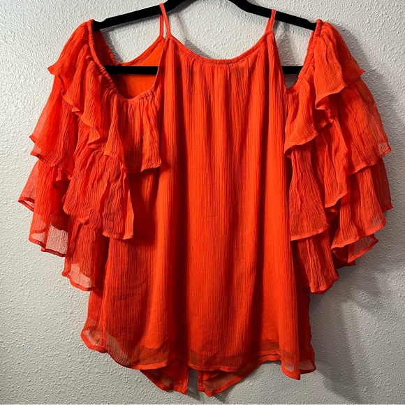 Anthropologie Maeve Zelda Open Shoulder Orange Blouse XSmall - Picture 7 of 9